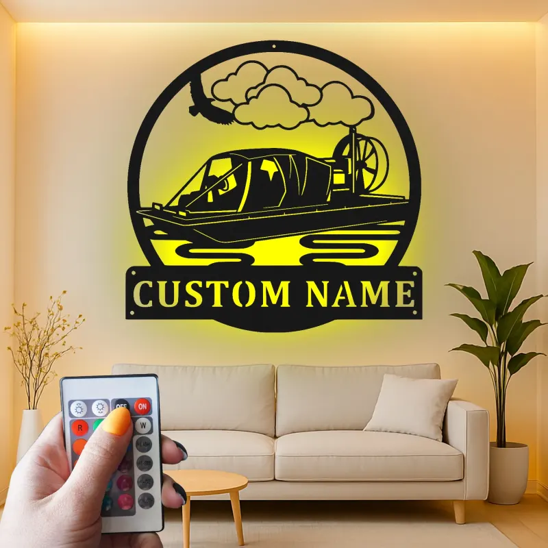 Insegna in metallo personalizzata con luce LED per airboat - Regalo di nautica per lui, decorazione per man cave o garage