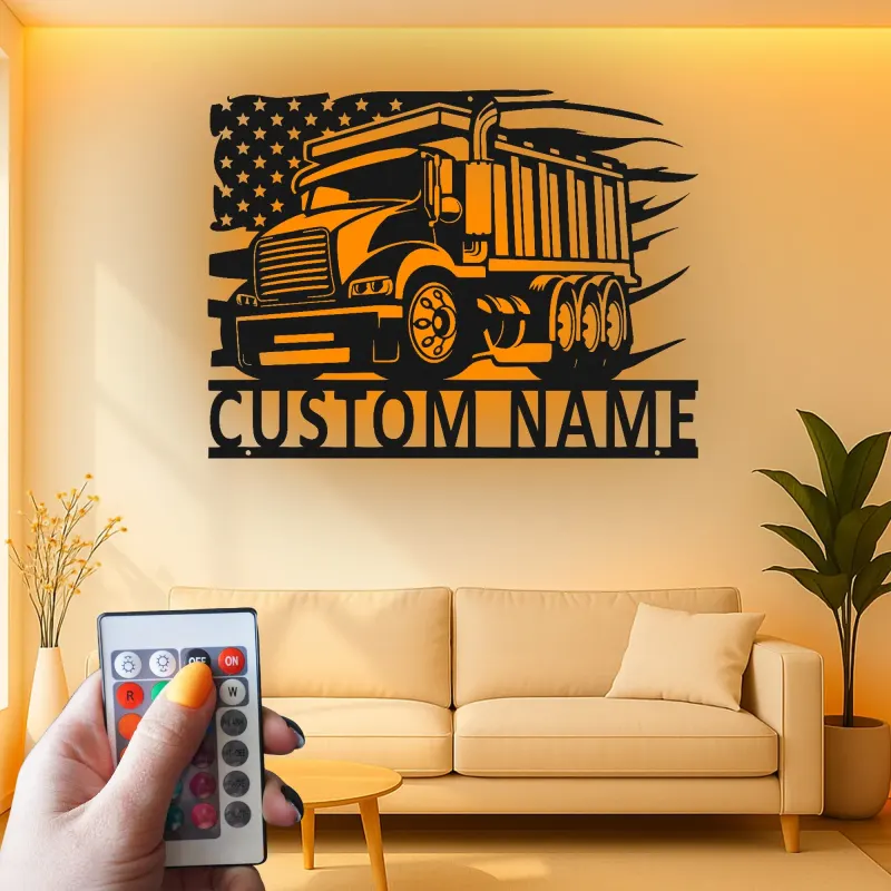 Cartel de metal LED de camión volquete personalizado, regalo para camioneros, decoración para garaje o cueva de hombre