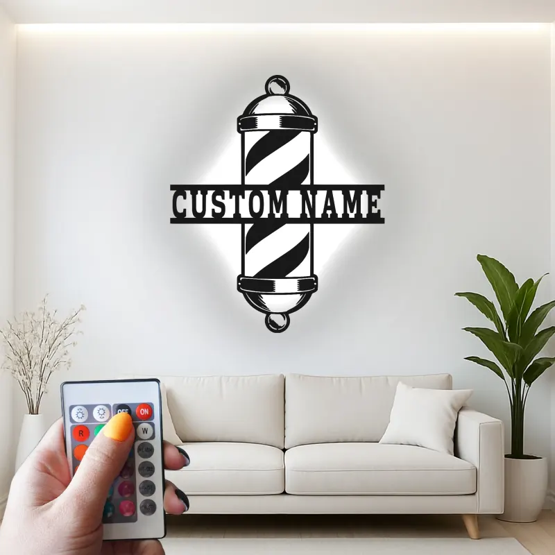 Custom Barber Pole Led Light Metal Wall Art Personalized Gift for Barbers Salon Decor Sign
