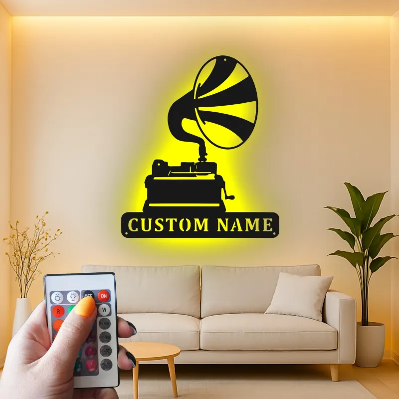 Décoration murale en métal LED personnalisée pour les amoureux de la musique - Gramophone