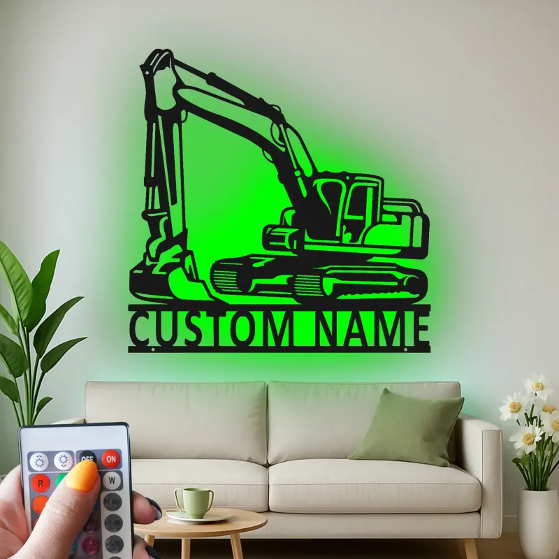 Insegna in metallo LED personalizzata per escavatore - Regalo per appassionati di costruzione