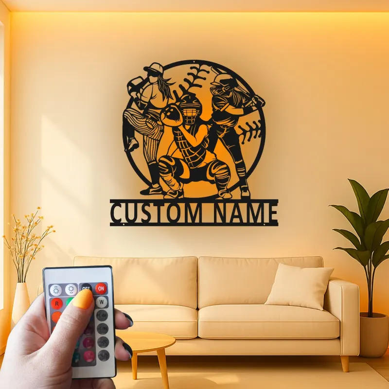 Insegna con Nome Personalizzato per Softball | Arte in Metallo LED | Regalo per Giocatore Personalizzato | Decorazione per Stanza Sportiva