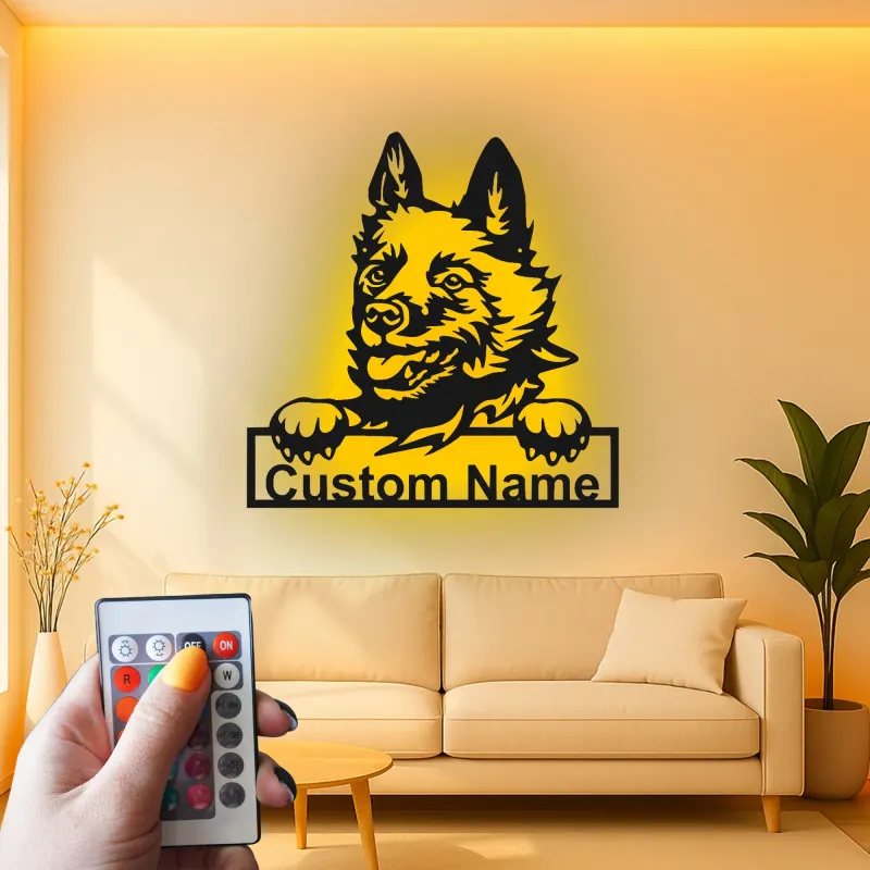 Personalisierte LED-beleuchtete Metall-Wandkunst mit Deutschem Schäferhund – Geschenk für Hundeliebhaber, Wohnzimmerschmuck