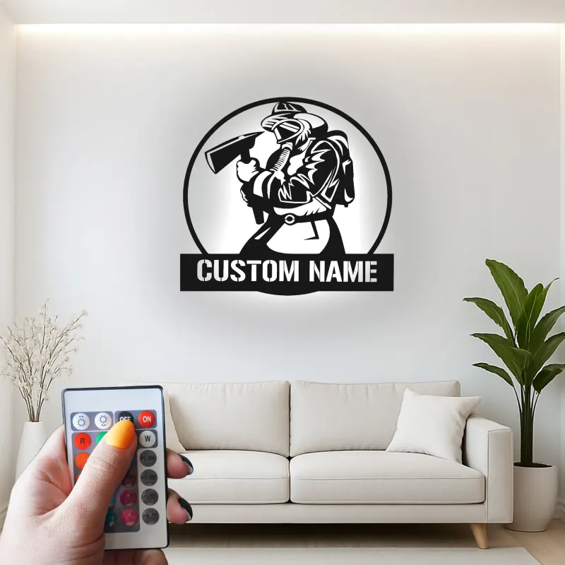 Personalized Firefighter LED Sign | Custom Metal Wall Art for Man Cave | Fire Station Decor | Hero Gift