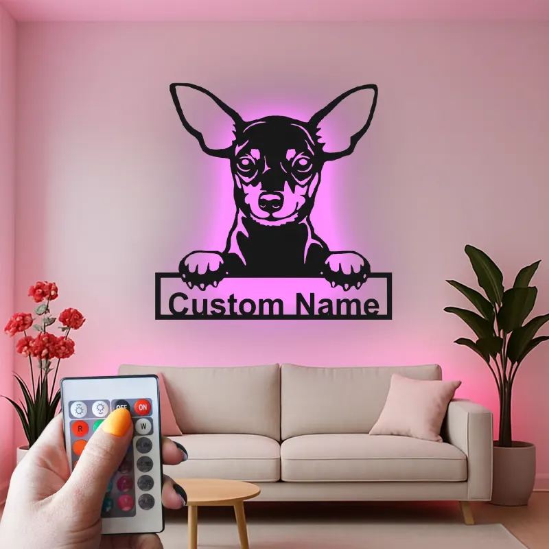 Décoration murale en métal personnalisée Chihuahua avec Rétroéclairage - Cadeau pour Amateurs de Chiens - Décor de Salon