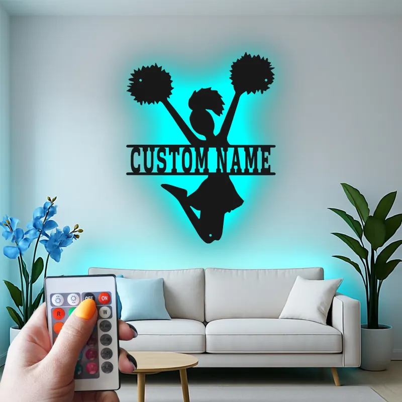Insegna in metallo LED a silhouette di cheerleader personalizzata regalo per appassionati di cheer decorazione camera teen