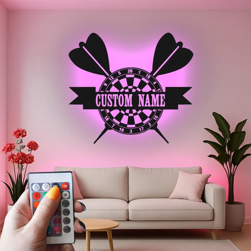 Insegna in metallo LED personalizzata per dartboard regalo per giocatori di freccette decorazione per sala giochi