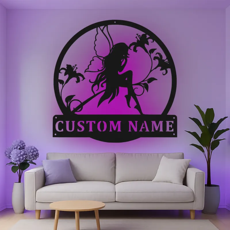 Personalisierte Feen-Silhouette-LED-Metall-Wandkunst – zauberhaftes Geschenk für Sie, für Schlafzimmer oder Gartendeko