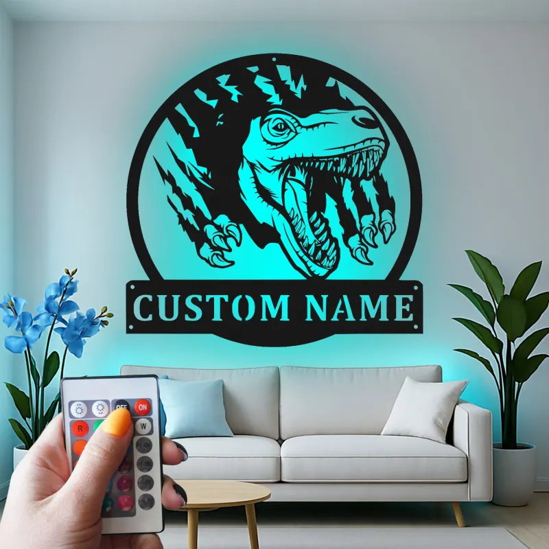 Décoration murale en métal personnalisée avec lumière LED en forme de dinosaure pour la chambre ou la salle de jeux des enfants 1