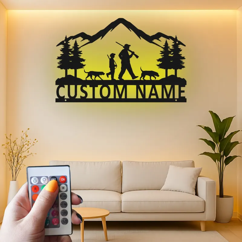 Custom Hunting Scene LED Metal Art | Personalized Father & Son Wall Sign | Outdoorsman Gift & Cabin Decor