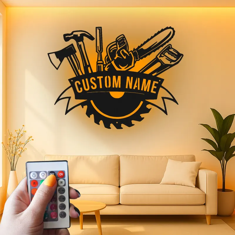 Cartel de metal personalizado con luz LED de juego de herramientas regalo para el manitas decoración de garaje taller 6