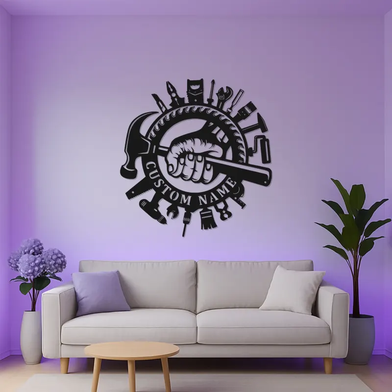 Panneau artisan personnalisé | Décoration murale LED en métal pour garage | Déco d’atelier sur mesure | Cadeau pour menuisier ou ébéniste