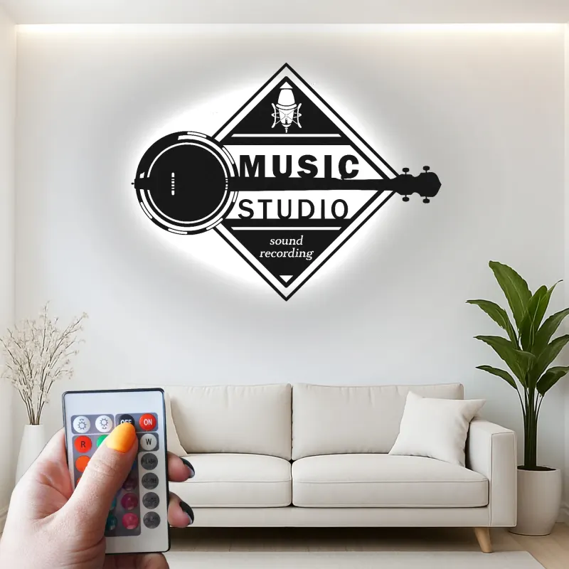 Insegna in metallo LED personalizzata per studio musicale - Regalo per musicisti, decorazione per studio di registrazione
