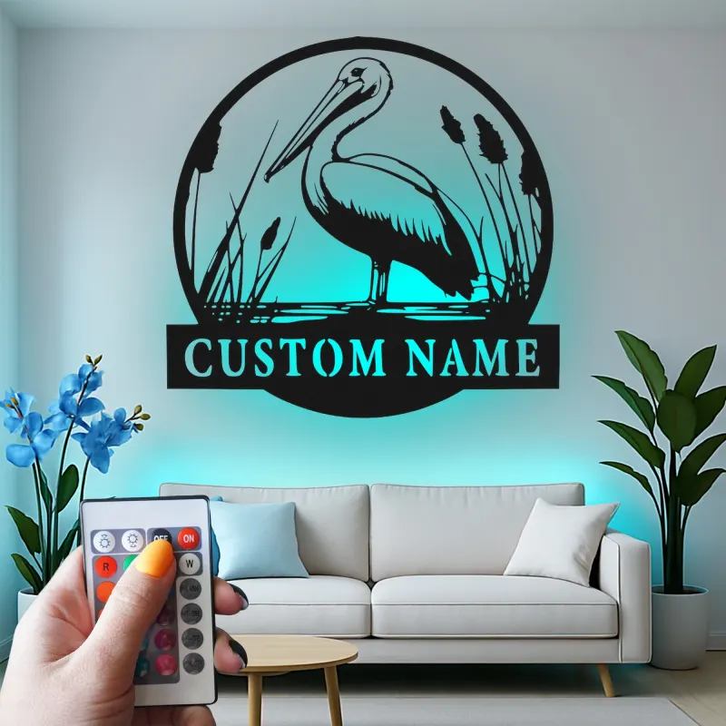 Cartel de metal LED personalizado de pelícano regalo para amantes de la naturaleza decoración de hogar costero