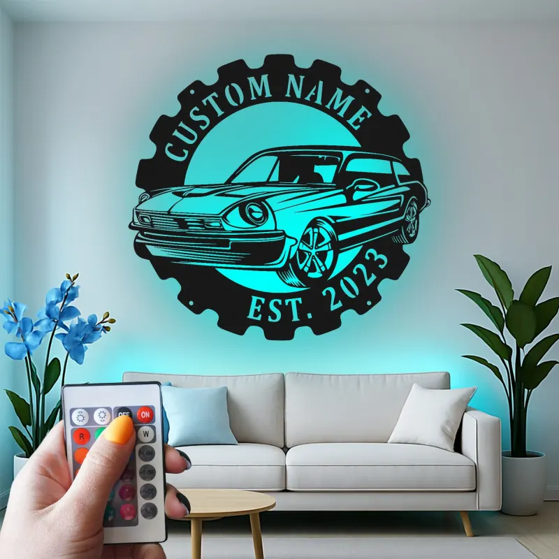 Cartel de metal LED de coche clásico personalizado regalo para entusiastas de coches decoración de garaje o cueva de hombre