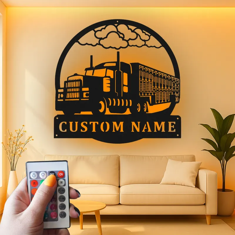 Arte murale in metallo personalizzata per camion semi | Insegna LED per big rig personalizzata | Targa per camionista per garage, ufficio e man cave | Regalo per camionista
