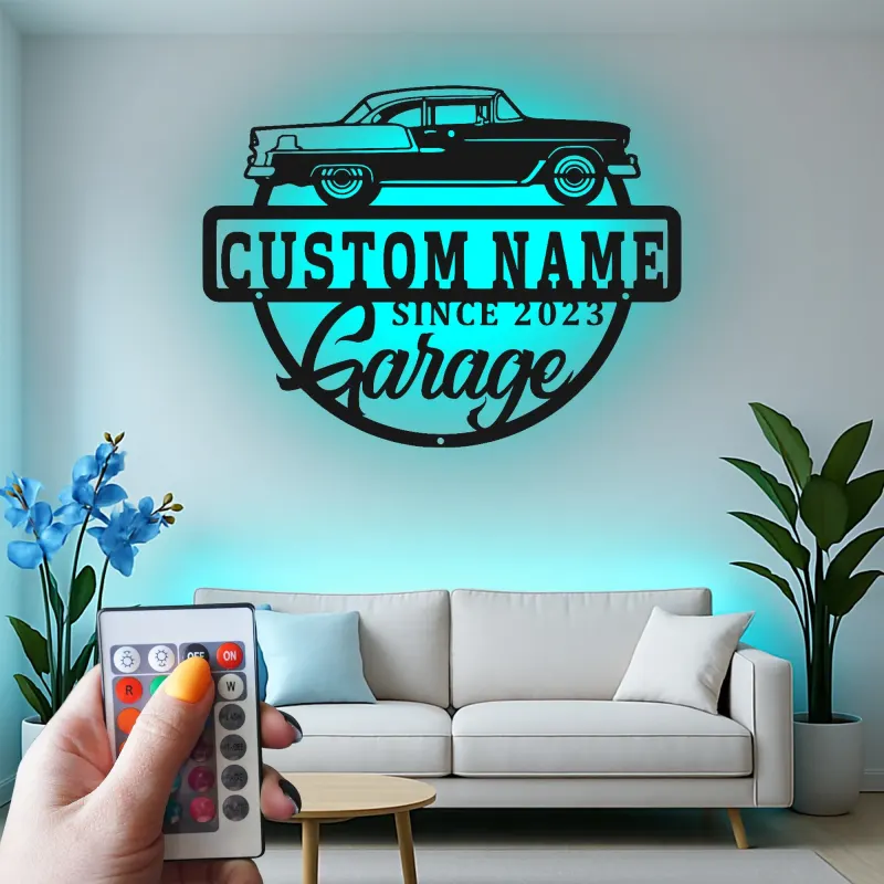 Custom Classic Car Led Light Metal Wall Art Personalized Garage Gift for Him Man Cave Decor 6