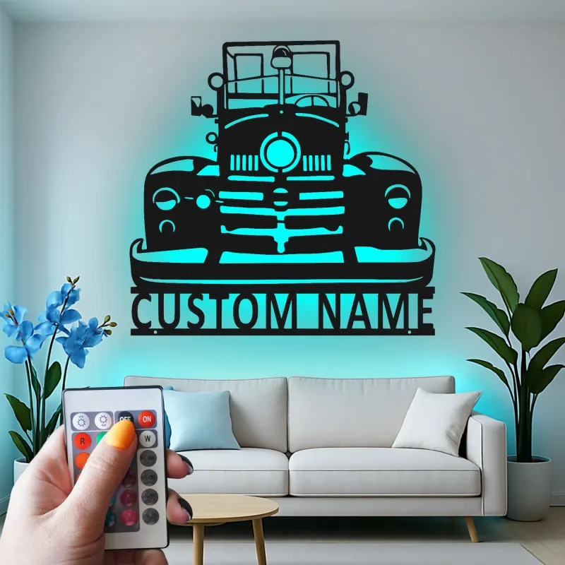 Personalisierte Vintage-Truck LED-Licht Metall-Wandkunst Geschenk für Auto-Enthusiasten Garagen-Dekor
