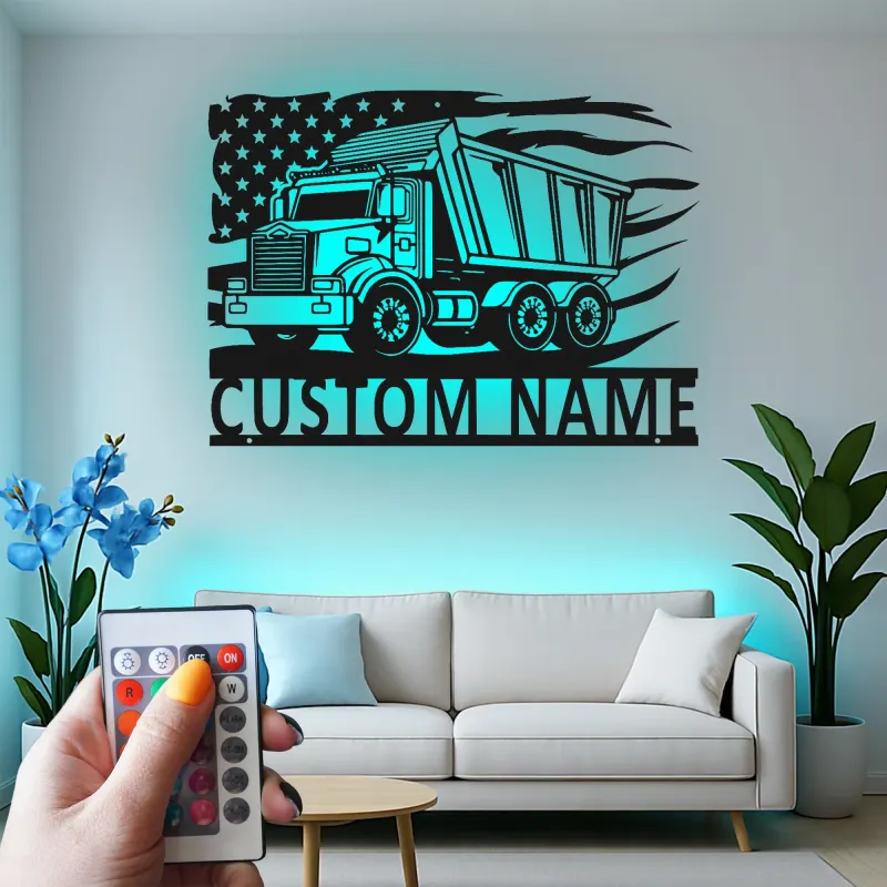 Insegna in metallo LED personalizzata a tema camion ribaltabile regalo per appassionati di camion decorazione per garage o man cave 9