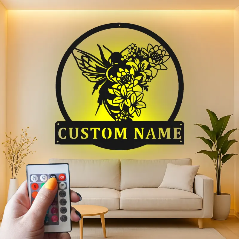 Custom Hummingbird and Flowers Led Light Metal Wall Art Personalized Nature Lover Gift Garden Room Decor