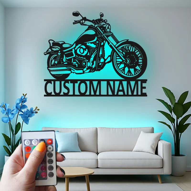 Panneau LED Moto Personnalisé | Art Métal Biker | Décor de Garage Lumineux | Cadeau de Cave à Homme pour Lui