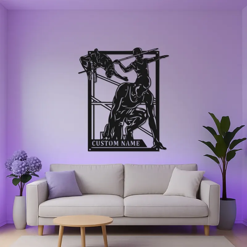 Arte de metal personalizado de atletismo | Cartel de nombre de atleta con luces LED | Decoración moderna para gimnasio y dormitorio
