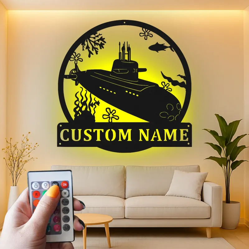 Insegna in metallo LED sottomarino | Regalo personalizzato per veterano della Marina | Decorazione nautica personalizzata per man cave o ufficio