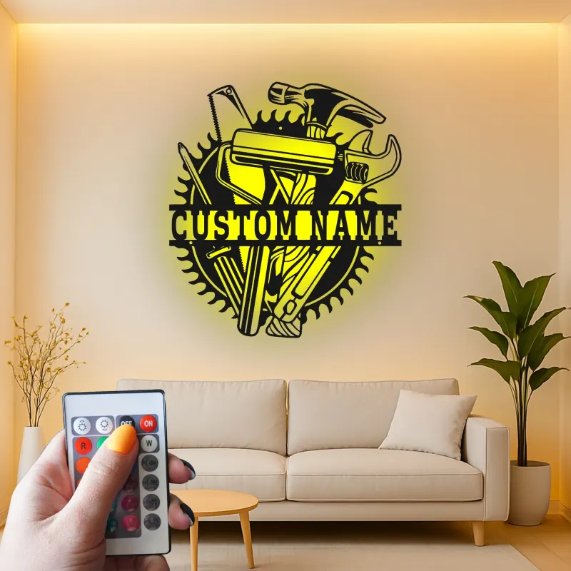 Custom Tool Set Led Light Metal Wall Art Personalized Gift for Handyman Garage Workshop Decor 1