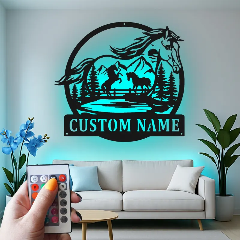 Personalized Horse Ranch Sign | LED Metal Wall Art | Custom Equestrian Decor for Barn & Farmhouse | Horse Lover Gift