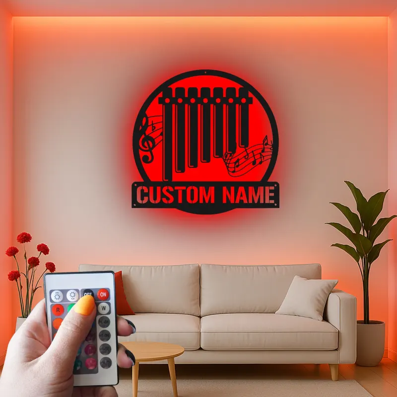 Letrero de flauta de pan personalizado | Arte mural metálico LED | Decoración a medida con nombre para músicos | Iluminación para estudio y sala