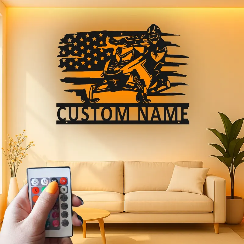 Custom Snowmobile Rider Metal Sign | Personalized LED Wall Art | Winter Sports Gift for Riders & Garage Decor