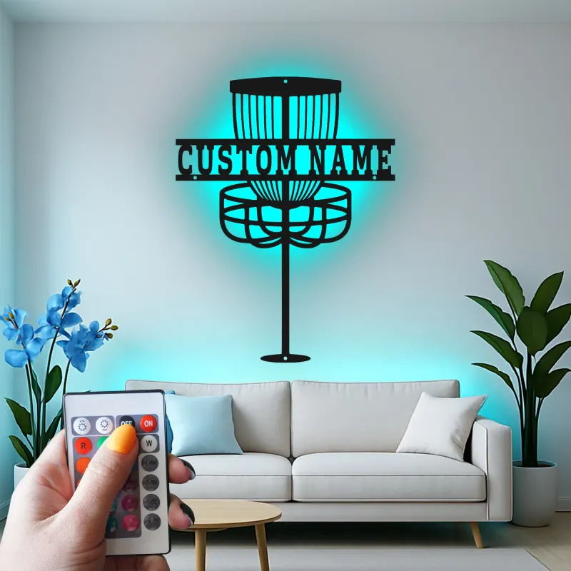 Cartel de metal LED personalizado para cesta de Disc Golf, regalo para jugadores de Disc Golf, decoración de sala de juegos o exterior
