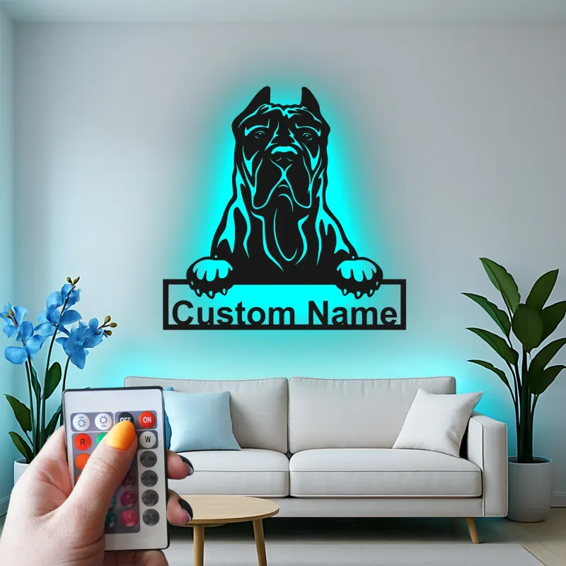Custom Cane Corso Led Light Metal Wall Art Personalized Dog Lover Gift Living Room Pet Decor