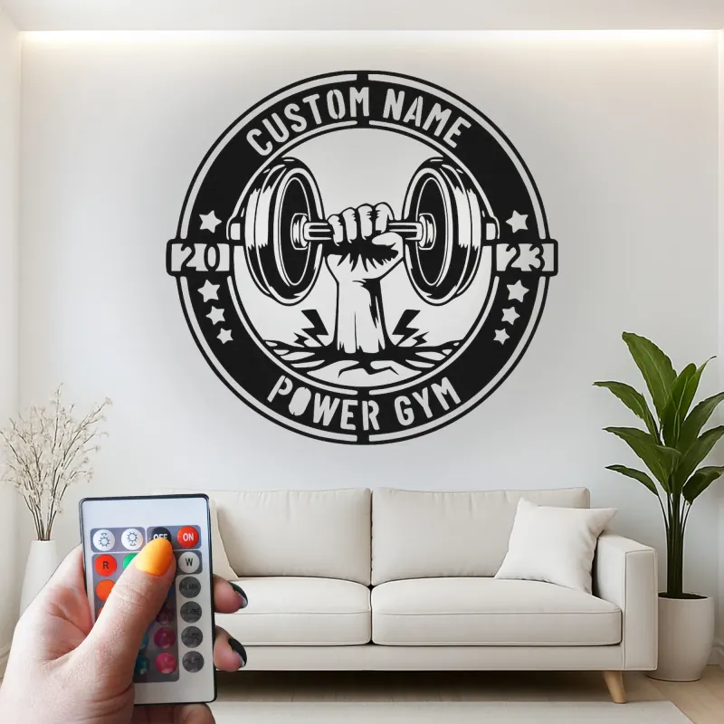 Enseigne LED personnalisée pour salle de sport | Décoration murale en métal personnalisée pour le fitness | Cadeau déco musculation pour salle d’entraînement