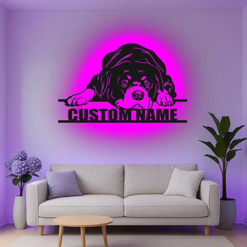 Décoration murale en métal LED personnalisée pour chien, cadeau pour les amoureux des animaux, décoration de salon