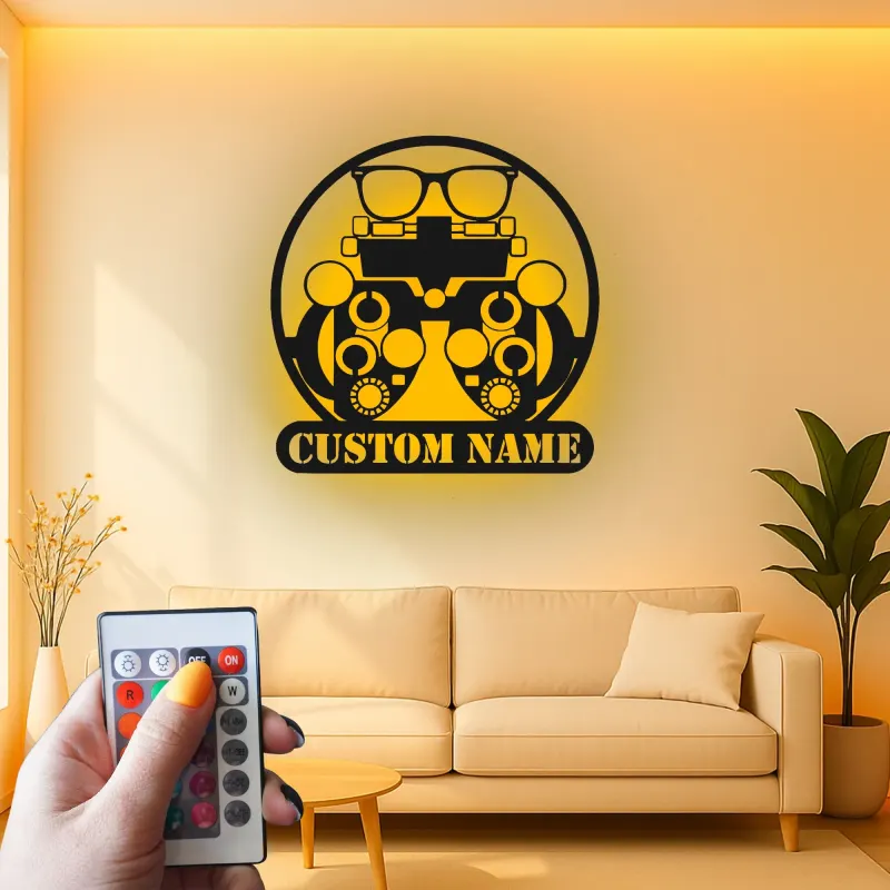 Panneau LED Phoroptère Personnalisé | Décoration murale Optométriste Personnalisée | Décor de clinique oculaire en métal | Cadeau pour médecin