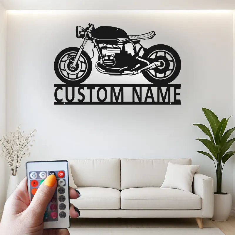 Décoration murale en métal personnalisée Café Racer avec rétroéclairage pour passionnés de moto