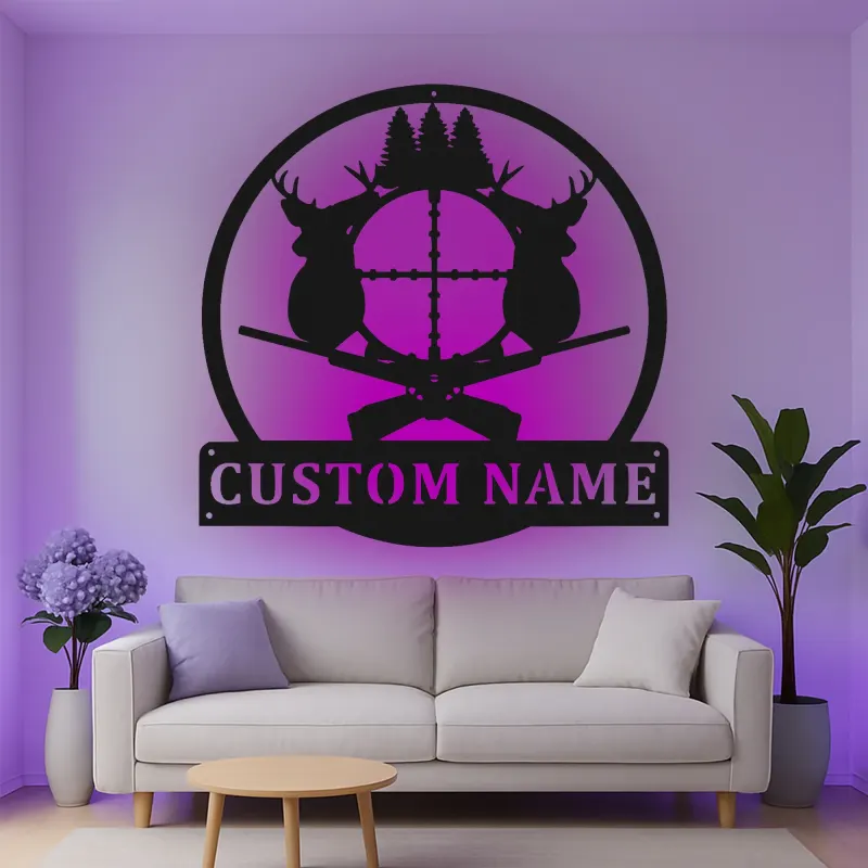 Cartel de metal LED de caza de ciervos personalizado Regalo para cazadores Decoración de cabaña rústica 2