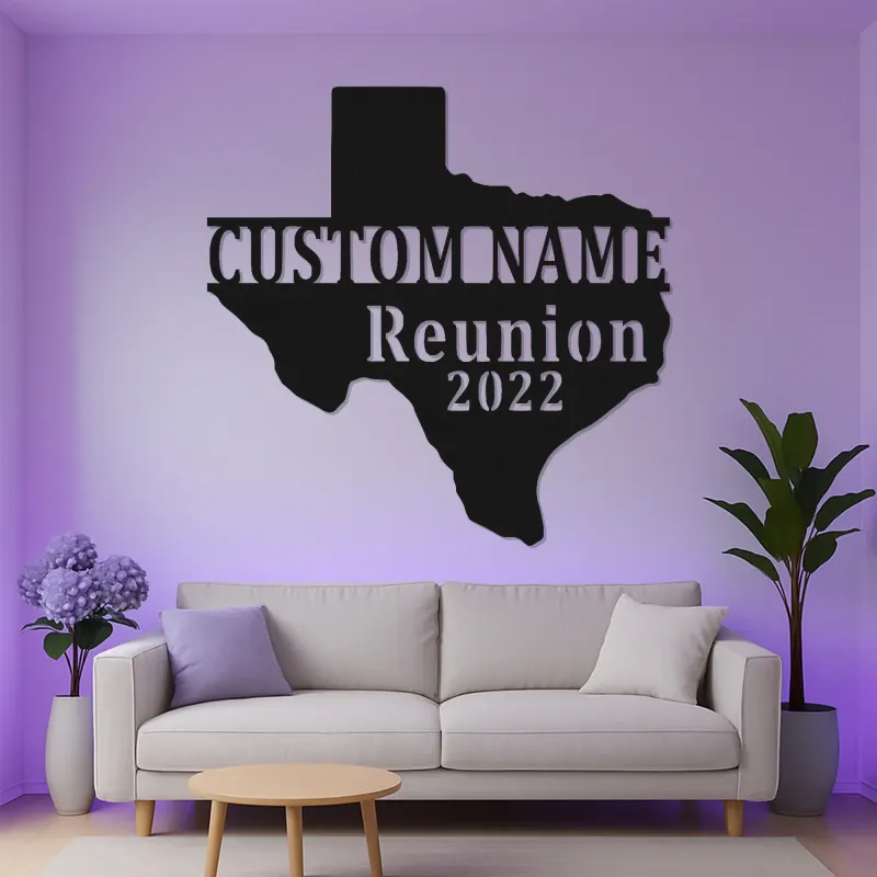Enseigne en métal LED personnalisée Texas | Décoration murale pour réunion de famille personnalisée | Décor en silhouette d'état rustique