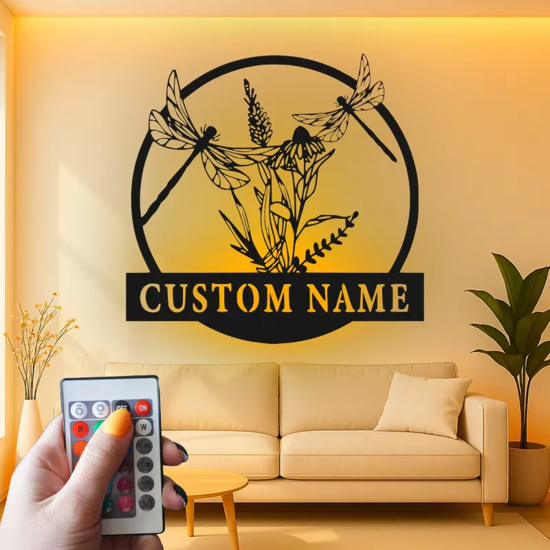 Insegna in metallo personalizzata con lucciole e fiori selvatici LED per amanti della natura, regalo per camera da letto o soggiorno