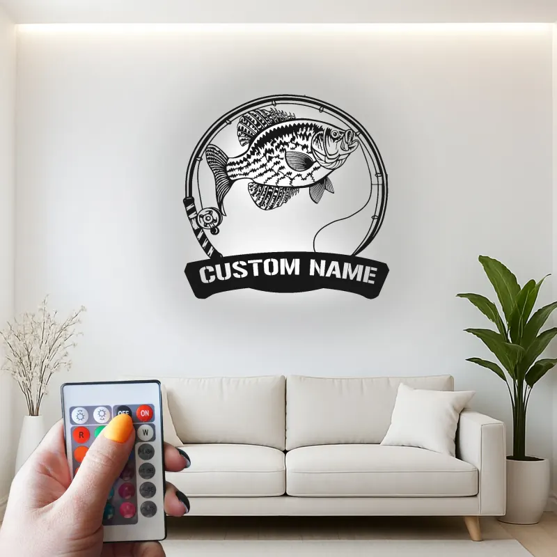 Panneau de pêche personnalisé avec LED | Décoration murale en métal sur mesure | Plaque au nom du pêcheur pour maison de lac et chalet