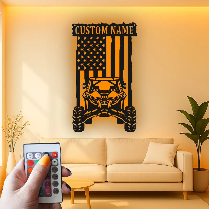 Insegna in metallo LED personalizzata con bandiera americana per ATV - Regalo per appassionati di fuoristrada, decorazione per garage o man cave