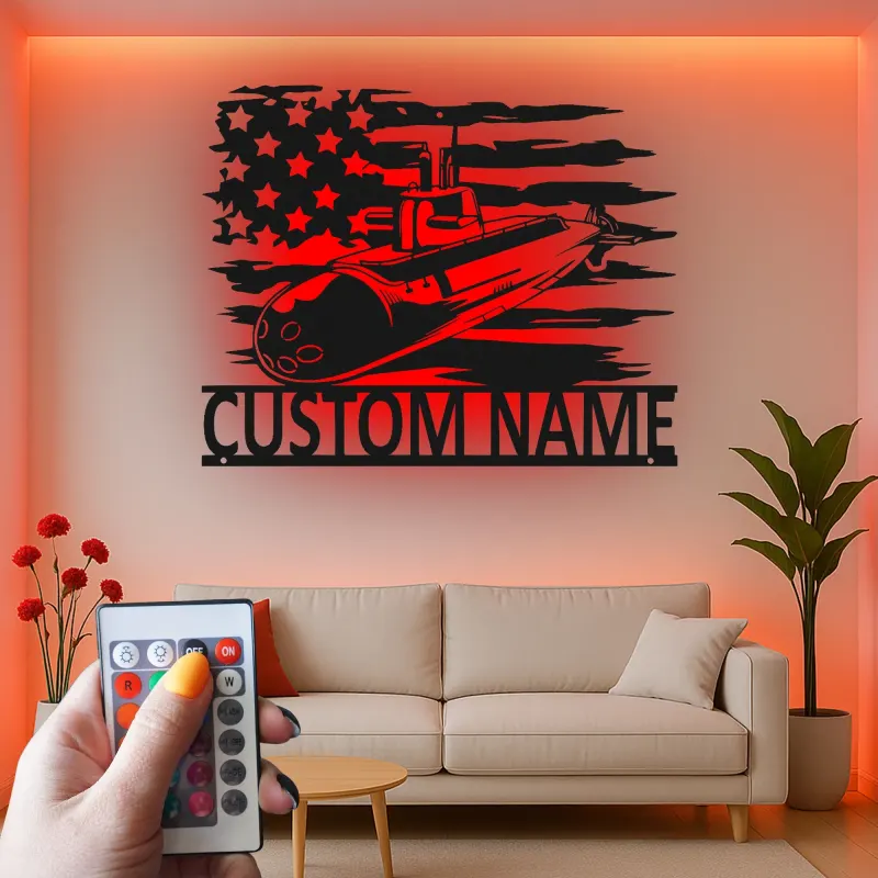 Custom Submarine Metal Sign | Personalized Navy LED Wall Art | Patriotic Veteran Home Decor | US Military Gift