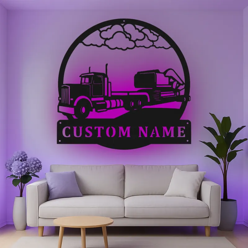 Insegna in metallo LED personalizzata per camion ed escavatore, regalo per camionisti, decorazione per garage o officina