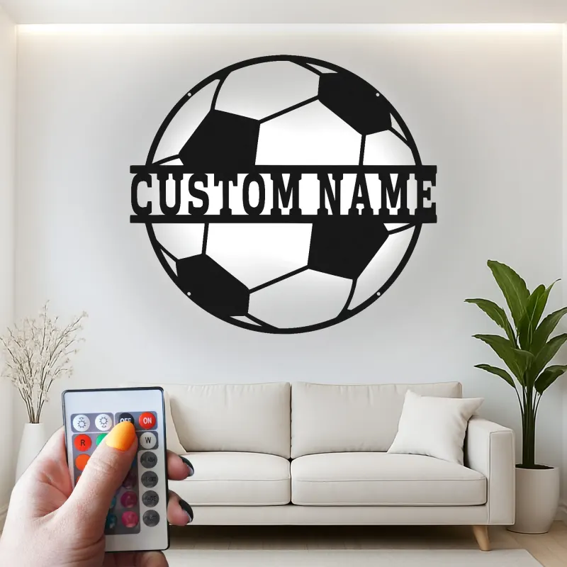 Personalisiertes Fußball-Metallschild | LED-beleuchtete Wandkunst | Individuelle Namensdekoration für Spieler, Trainer oder Mannschaftsraum