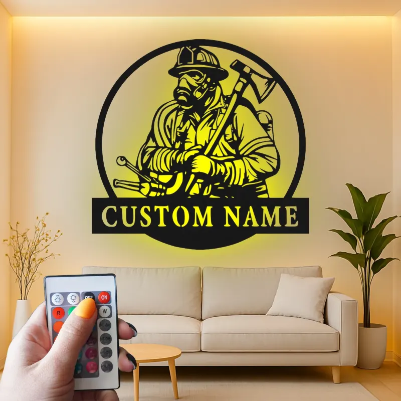 Personalized Firefighter LED Sign | Custom Metal Wall Art for Fire Station & Man Cave | First Responder Gift