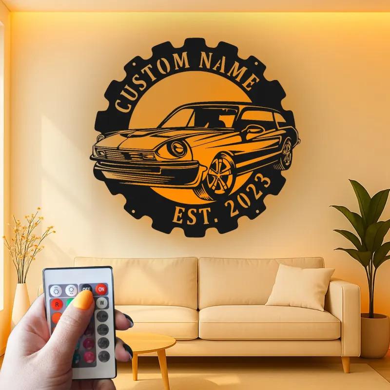 Cartel de metal LED de coche clásico personalizado regalo para entusiastas de coches decoración de garaje o cueva de hombre