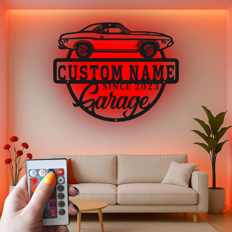 Cartel de metal LED de coche deportivo personalizado regalo para entusiastas de coches decoración de garaje