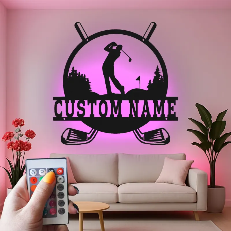Personalized Golf Sign | LED Metal Wall Art for Man Cave Decor | Custom Name Golfer Gift | Golf Lover Wall Decor