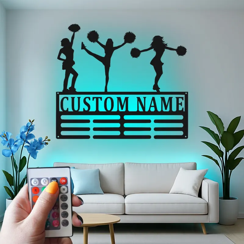 Insegna in metallo LED a silhouette di cheerleader personalizzata regalo per allenatore di cheer teen decorazione camera